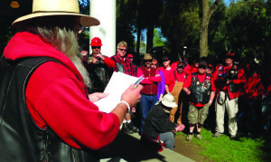 Russell  Christ  Holder, of the E Clampus Vitus 1841 Chapter, explains why the group recognized the Gibson House Saturday for its historic nature. Holder ...photograph by Daily Democrat